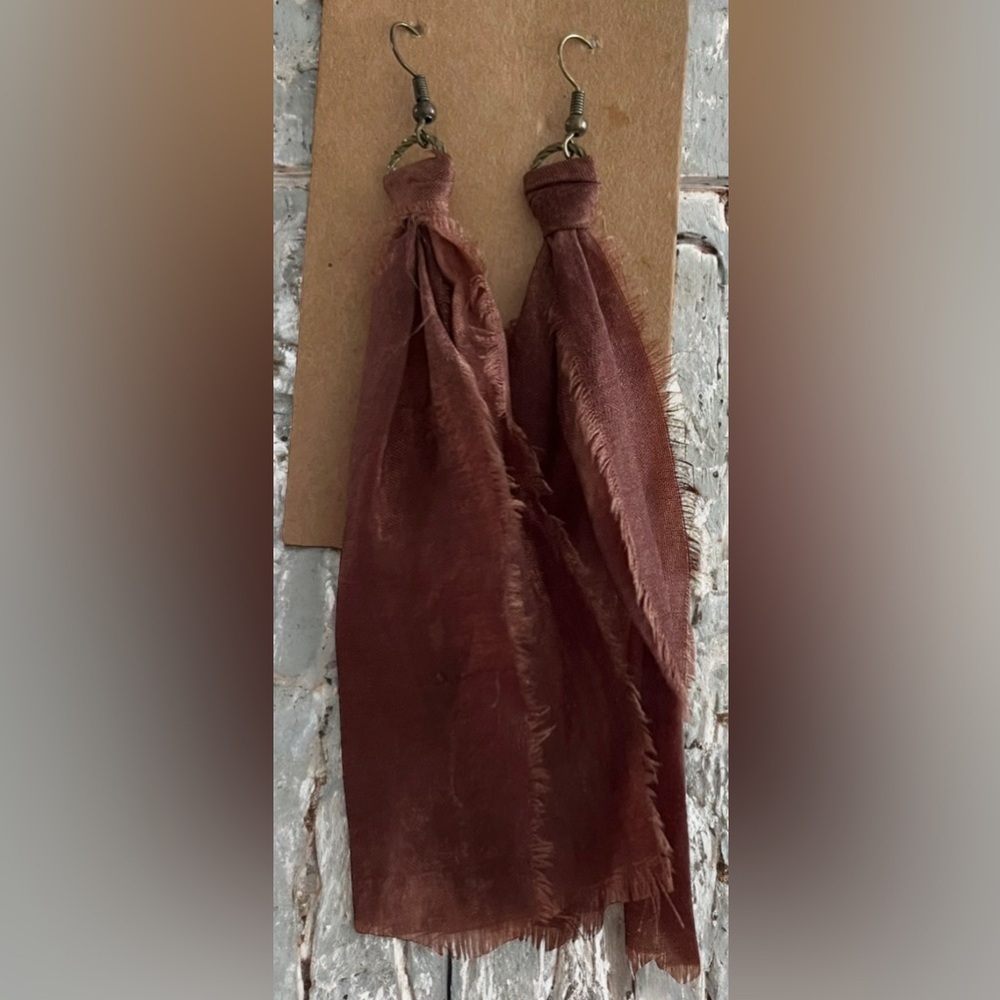 Mocha Brown Sari Silk Ribbon Tassel Earrings Approx 4”